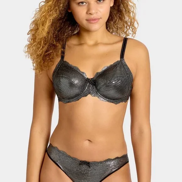 Chantelle Rive Gauche Bra 38DDD Black Metallic Lace - Picture 9 of 10